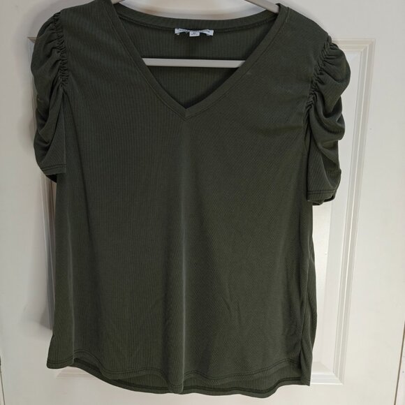 Green Envelope Los Angeles Womens XL V Neck Top Ruched Sleeve Casual Blouse - Picture 4 of 4